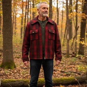 Woolrich Vintage 50s Red Buffalo Plaid Mackinaw Hunting Jacket SZ 40 Talon